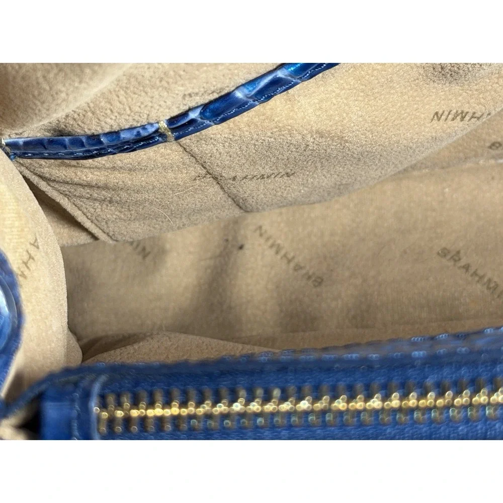 Brahmin Melbourne Sapphire Blue Embossed Croc Leather Tote Satchel Bag Purse